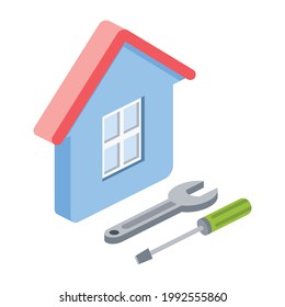 Home repair tools. Vector 3d symbol, isometric, color web icons, new flat style. Creative design idea, concept for infographics.