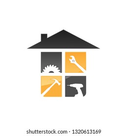 Home repair tools vector logo. House renovation service icon