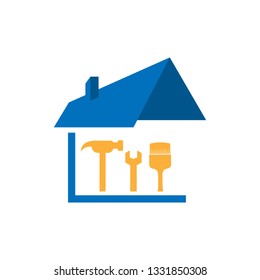 Home repair tools vector logo. House renovation service icon.