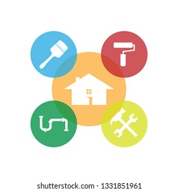 Home repair tools vector logo. House renovation service icon.