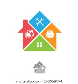 Home repair tools vector logo. House renovation service icon.