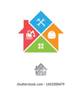 Home repair tools vector logo. House renovation service icon.