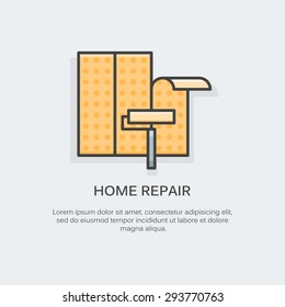 Home repair vector illustration. Vector flat logo of wallpapering. DIY home repair concept.