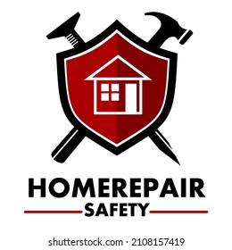 Plantilla de logotipo del vector de reparación del hogar. Este diseño utiliza el símbolo de protección y de ventana. Adecuado para la construcción de casa o casa
