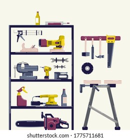 Home repair and workroom illustration. Design in flat style