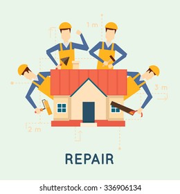 Home Repairs. Home Improvement Painting Brush, Measuring, Laying Masonry, Cut. Vector Illustration And Flat Design.