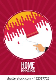 home repairs with roller. Vector flat.
