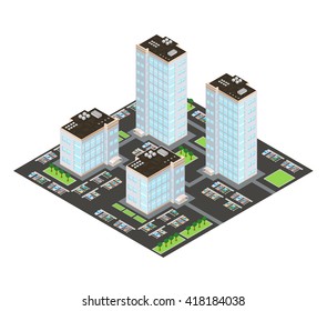 Home And Residents In Urban Housing Projects. 
A Vector Illustration Of An Apartment Building Complex Icon. 
Large Residential Apartment Complex With Parking Facilities.