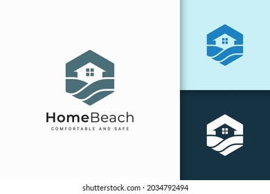 Home Or Resort Logo In Waterfront With Abstract Shape For Real Estate