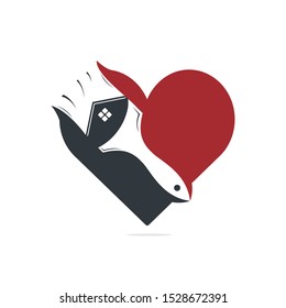 Home restoration vector logo design. Property maintenance and house renovation icon vector. Home paint brush and heart icon.