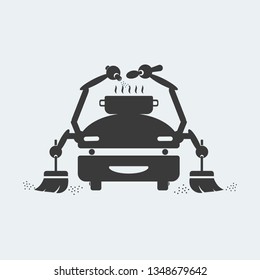 Home robot icon that cleans the room and prepares food on a white background. Vector illustration in flat style for web design and other materials