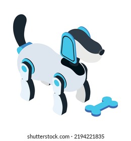 Robot casero perro mascota con icono isométrico óseo Icono vectorial 3d ilustración