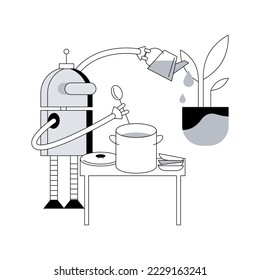 Home robot technology abstract concept vector illustration. Service robotics, real life robots, personal domestic helper, automotive household chores, human effort replacement abstract metaphor.