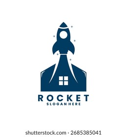 Home rocket launch logo design vector template