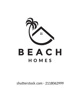 home roof with coconut tree modern logo design, vector graphic symbol icon illustration 