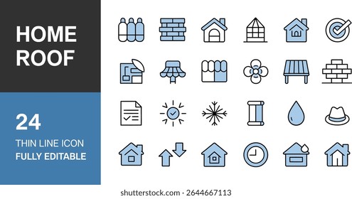 Home roof thin line icon set featuring house and building design