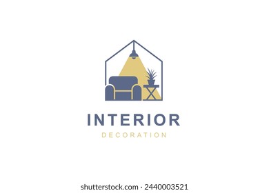 home room decoration design logo modern with home sofa or chair graphic concept