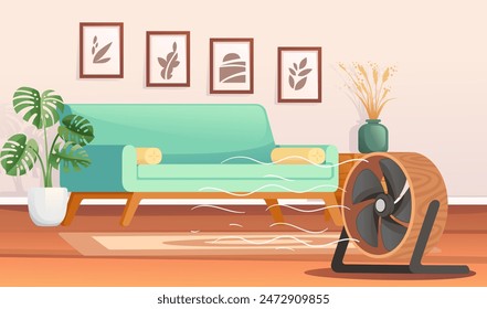 Home room interior with furniture and classic fan simple minimalistic style vector illustration