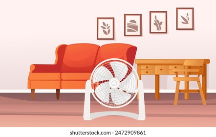 Home room interior with furniture and classic fan simple minimalistic style vector illustration