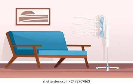 Home room interior with furniture and classic fan simple minimalistic style vector illustration