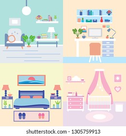 Home. room interiors set vector illustration 
