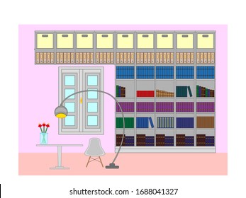 home room with library on white background