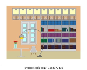 home room with library on white background