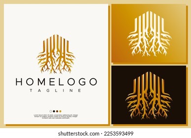 diseño de logotipo de raíz de inicio. logotipo de construcción raíz. diseño del logotipo de la casa raíz
