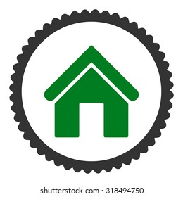 Home round stamp icon. This flat vector symbol is drawn with green and gray colors on a white background.