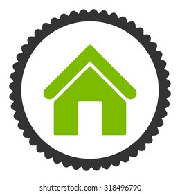 Home round stamp icon. This flat vector symbol is drawn with eco green and gray colors on a white background.