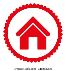 Home round stamp icon. This flat vector symbol is drawn with red color on a white background.