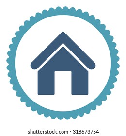 Home round stamp icon. This flat vector symbol is drawn with cyan and blue colors on a white background.