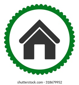 Home round stamp icon. This flat vector symbol is drawn with green and gray colors on a white background.