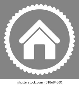 Home round stamp icon. This flat vector symbol is drawn with white color on a gray background.