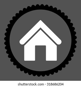 Home round stamp icon. This flat vector symbol is drawn with black and white colors on a gray background.