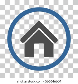Home rounded icon. Vector illustration style is flat iconic bicolor symbol inside a circle, cobalt and gray colors, transparent background. Designed for web and software interfaces.