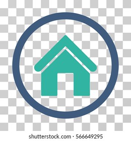 Home rounded icon. Vector illustration style is flat iconic bicolor symbol inside a circle, cobalt and cyan colors, transparent background. Designed for web and software interfaces.