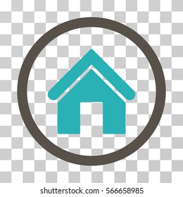 Home rounded icon. Vector illustration style is flat iconic bicolor symbol inside a circle, grey and cyan colors, transparent background. Designed for web and software interfaces.