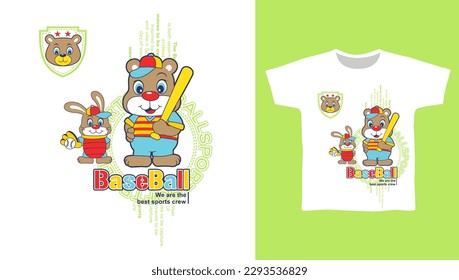 home run with animal cartoon baseball player, t-shirt vector illustration