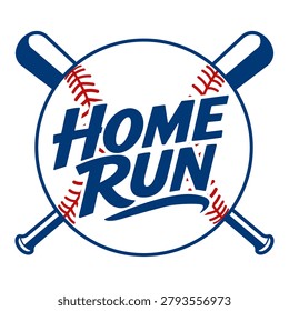 Home run baseball emblem with crossed bats and ball