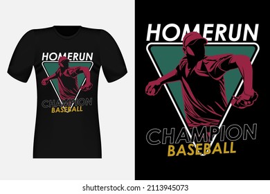 Home run Champion Baseball Silhouette Vintage T-Shirt Design