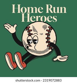 Home Run Heroes With Baseball Groovy Character Design