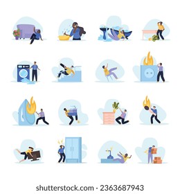 Homesicherheit, flache Symbole mit unterschiedlichen Gefahrensymbolen, einzelne Vektorgrafik