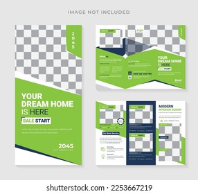 Home sale agency trifold brochure template. Clean design for multipurpose company use.