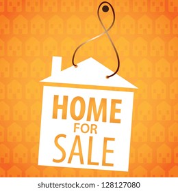Home for sale label, over orange background. vector illustration