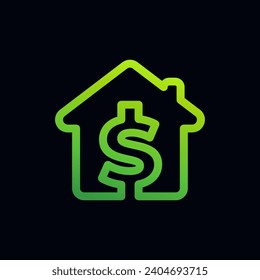 Home Sale Logo with line concept and money sign in green gradient color in black background