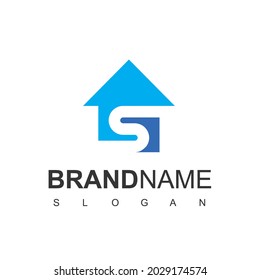 Home Sale Logo Template With Silhouette Letter S Symbol