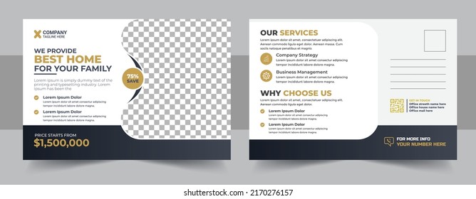 Home For Sale Postcard. Real Estate Postcard Design Template Vector, Clean And Modern Real Estate Post Card Print Ready template