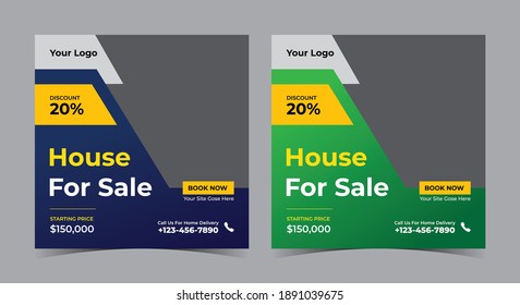 Home for sale poster, real estate social media post and flyer