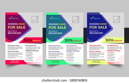 Home for sale real estate flyer 3 color template Design .
